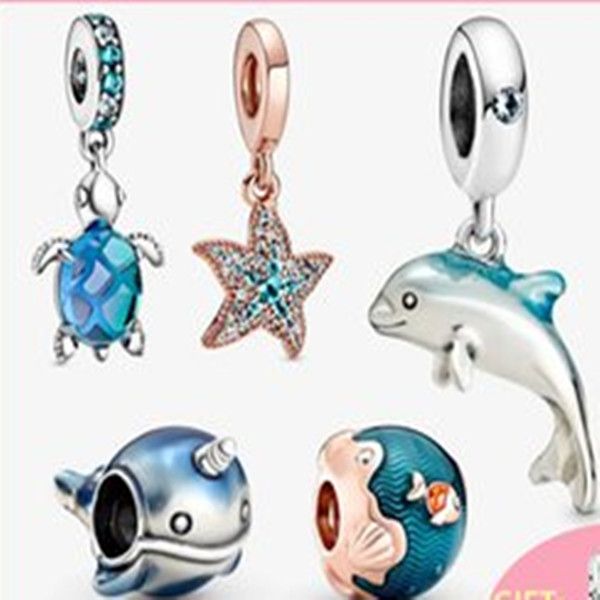 Sommer neue S925 Sterling Silber Perlen 11 Arten von Ozean Narwal Charms passen Original Pan Armbänder Frauen DIY Schmuck