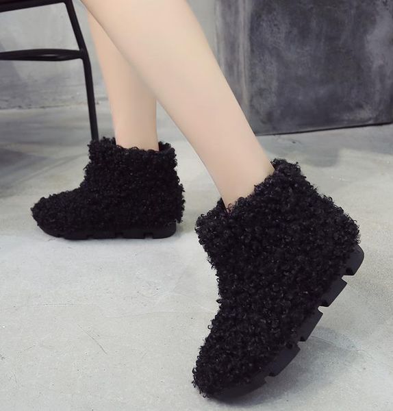 

boots snow female 2021 winter versatile flat-bottomed furry shoes lambs plus velvet warm, Black