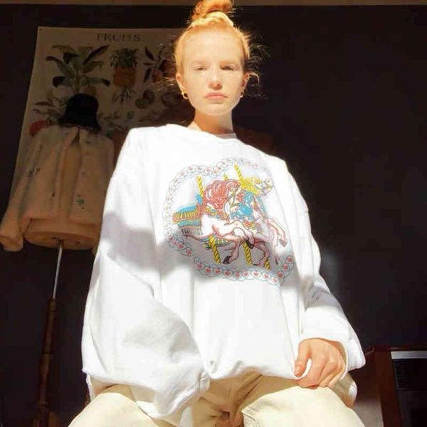 

women's hoodies & sweatshirts fashion women's love printing round neck loose plus fleece cotton autumn warm gothic sweatshirt, Black