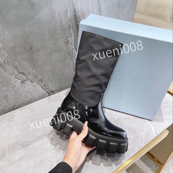 

women classic tall womens boot 35-41 snow leather winter martin sneakers lady thick rubber outsole chunky heel zh211022, Black