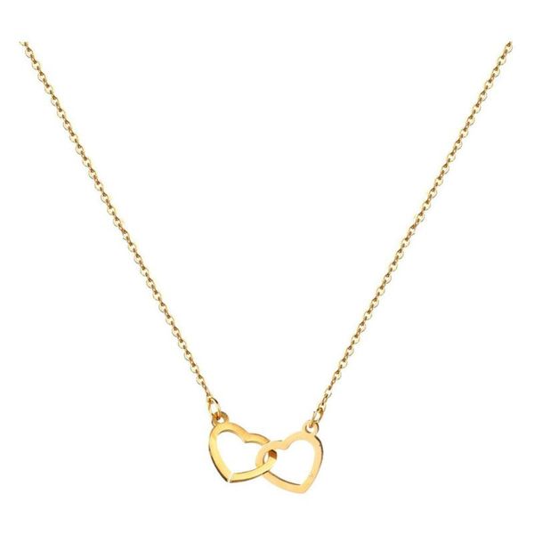 

kpop women's neck chains gold color stainless steel double heart pendant necklaces for women fashion jewelry 2021 christmas gift, Silver