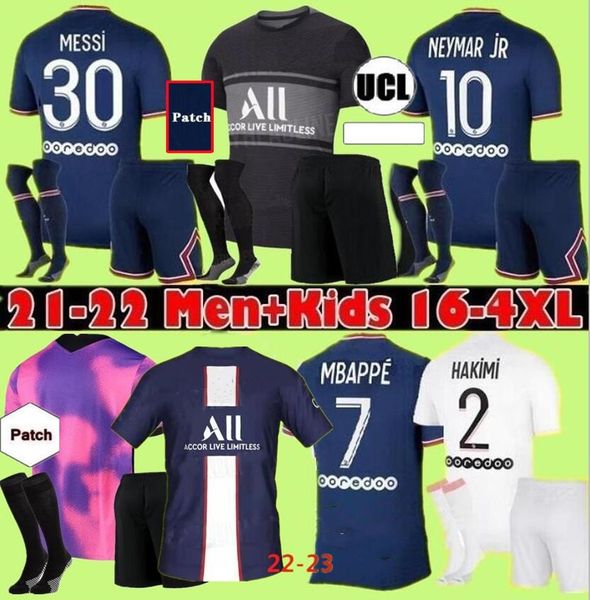 

player version messi mbappe soccer jersey 2122 hakimi sergio ramos marquinhos verratti third football shirt men + kids kit, Black
