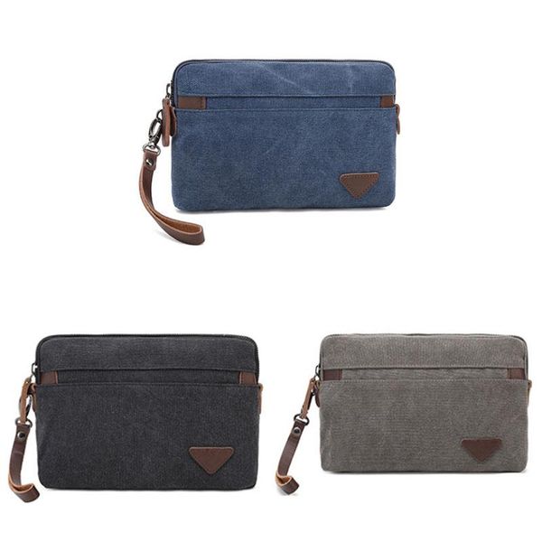 

canvas wristlet bag large clutch wallet purse zipper pouch handbag organizer with leather strap for men, Red;black
