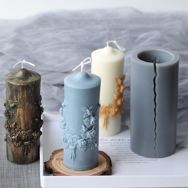

big silicone pillar candle molds cylindrical mould column vintage flowers diy scented candles making mold