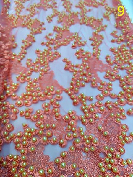 

ribbon handmade beaded french mesh lace heavy work african fabric is evening dress skirt wedding multicolor, Pink;blue