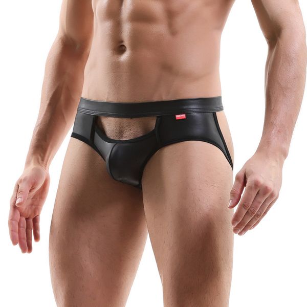 

salemen slips on gay underwear imitation lack leather chain broek under ropa interior hombre new, Black;white