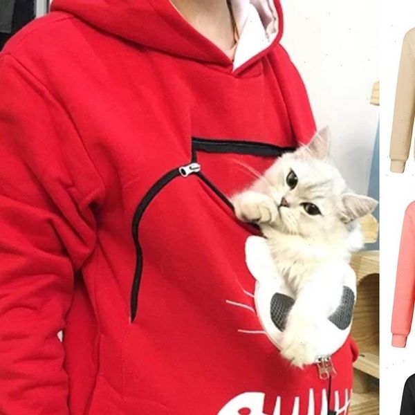 

cat carry hoodie kangaroo dog pet paw pullovers cuddle pouch sweatshirt pocket animal ear hooded winter female clothes, Black
