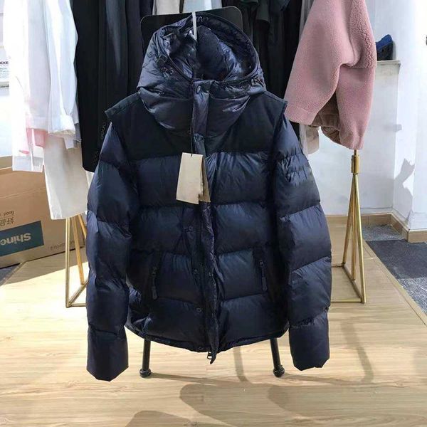 

2021ss sleeve detachable men women down puffer jacket oblique appliques tags designer male warm zipper outwear stand plaid collars winter, Black