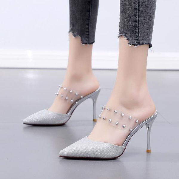 

sandals thin heels baotou rivet pointed women high heel, Black
