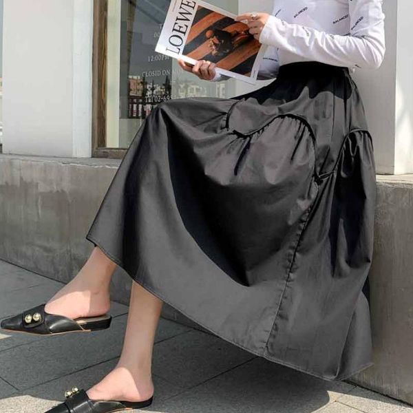 

skirts japanese style fashion solid black/white patchwork a-line calf long cotton