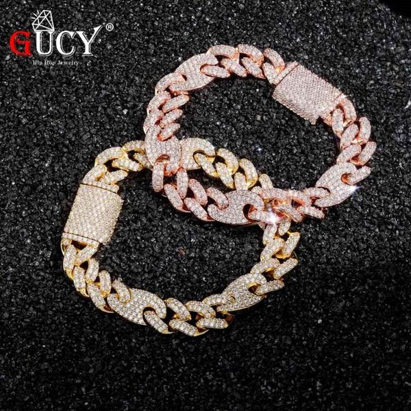 

gucy miami lock clasp cuban link 7 8 9 inch gold silver color bracelet iced out cubic zircon bling hip hop for men jewelry, Black