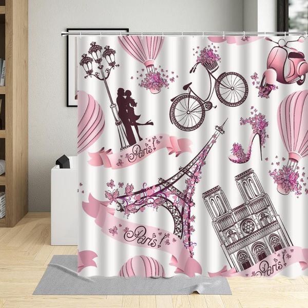 

shower curtains cartoons paris iron tower architecture bathroom decor modern curtain marriage proposal wall decoration with hook