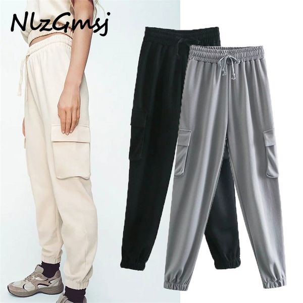 

pant women pant high waist loose streetwear baggy tactical trouser hip hop joggers 210628, Black;white