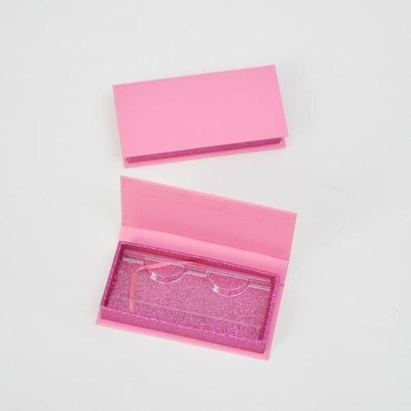Ciglia finte 10 / lotto Scatola per imballaggio ciglia all'ingrosso Scatole per ciglia Confezione Rettangolo personalizzato Glitter rosa 25mm Ciglia visone Custodia per trucco Bulk Ve