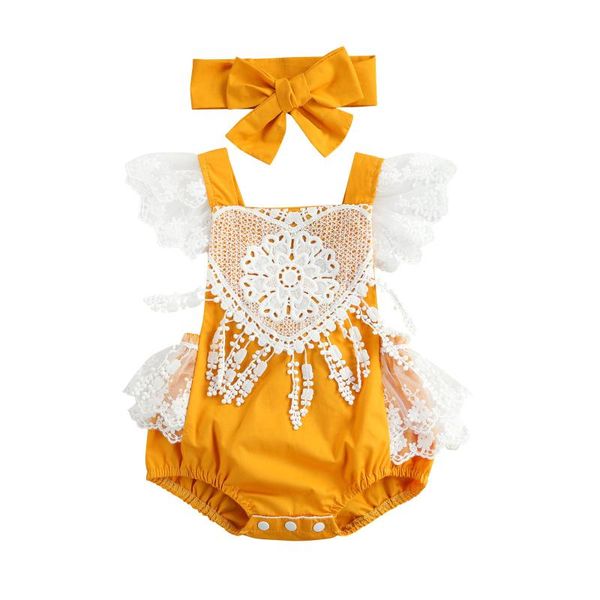 

clothing sets infant baby girl summer outfits embroidery lace sleeve bodysuit+bow headband backless mesh ruffles tutu jumpsuit 0-18m, White