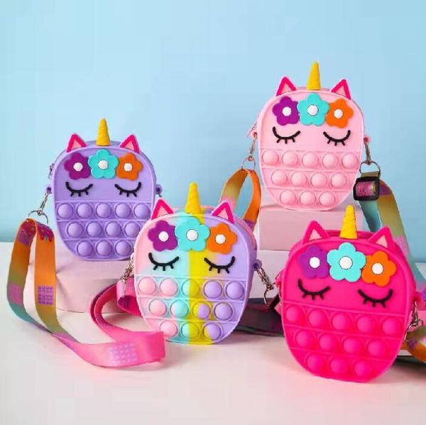 Fidget Brinquedo Bolsa de Ombro Sensory Bubble Moeda Moeda Unicorn Celular Correias Messenger Dedo Push Bubbles Mudar Descompression Toys for Girls Kids New Stock