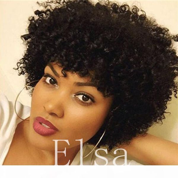

afro kinky curly brazilian human hair none lace wigs for black women natural black, Black;brown
