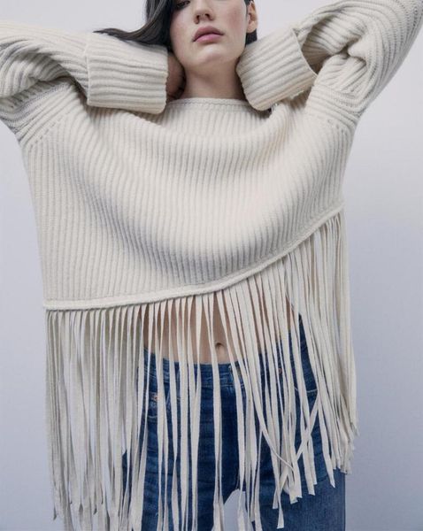 

2021new fashion cashmere tassel sweater women loose plus size solid knitted jumper lady pullover, White;black