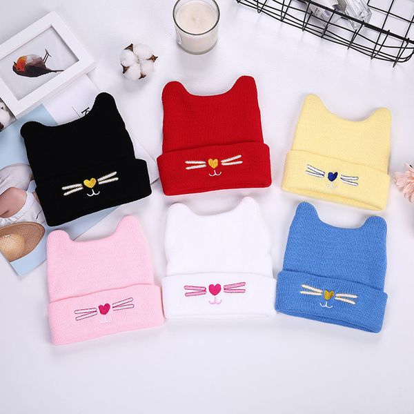 

new children's ox horn cat wool autumn and winter baby fashion warm knit hat, Yellow