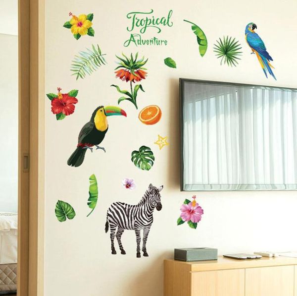 Adesivos de parede Decoração de casa Flores da selva tropical e série de pássaros para quartos de crianças DIY Decor