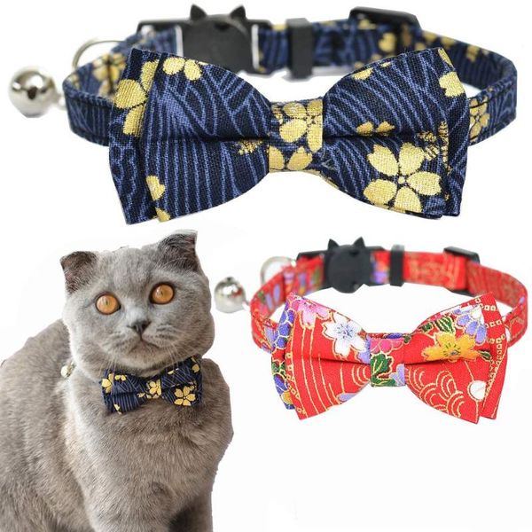 

cat collars & leads breakaway collar with bell and bowtie japanese lucky floral pattern detachable bow adjustable safety kitten for pet
