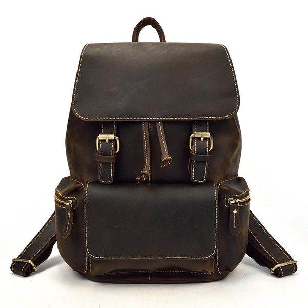 

backpack shoulder bag vintage leather fold head layer travel student for men purse