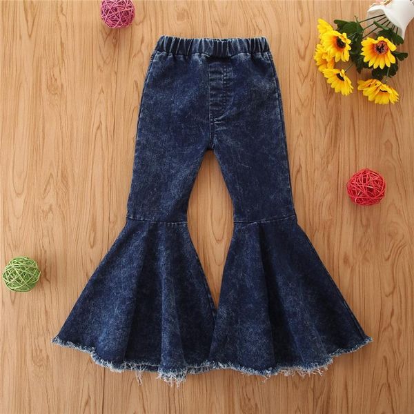 

toddler kids baby girl denim flare long pants bell bottoms fashion girls trousers children clothing 1-6y, Blue