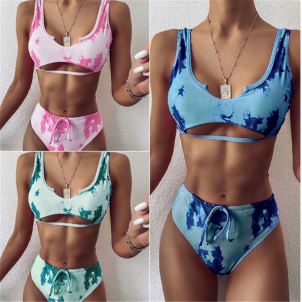 

women's swimwear high waist women bikini set dyeing print swimsuit for padded female beachwear push up 2021 summer, White;black