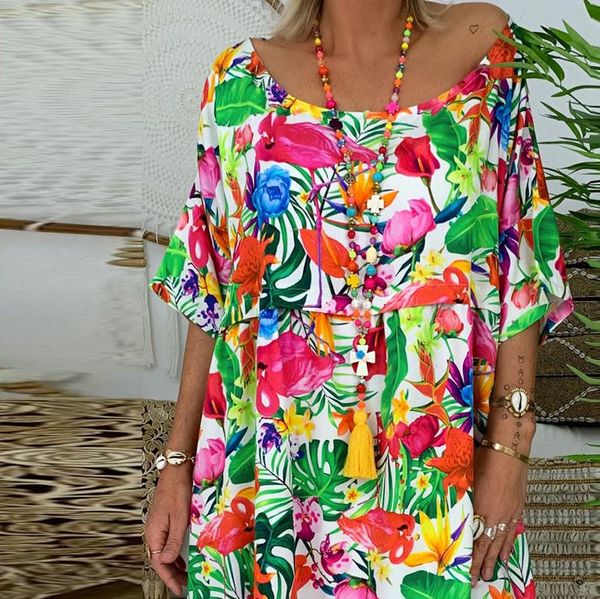 

vestidos femininos womens ladies loose floral print half sleeve mini dress summer dress summer clothes for women, Black;gray