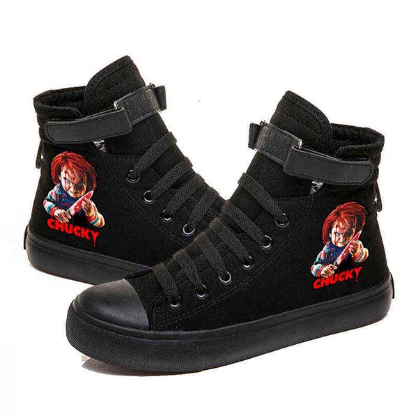 

chucky ghost baby reincarnation chaji high canvas shoes casual couple velcro, Black;white