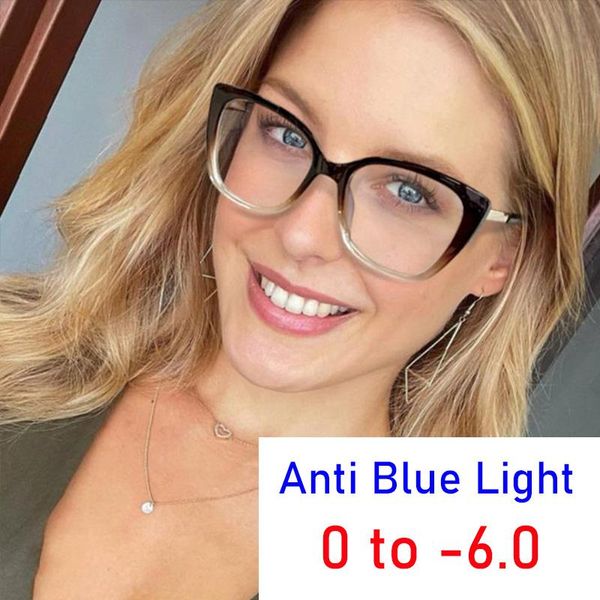 

sunglasses glasses women nearsighted correction fashion transparent blue light filter lens female eyeglasses minus -1 -3.5 -6.0 computer, White;black