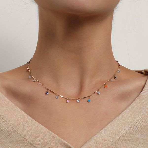 

chokers fashion elegant colorful beads crystal charm choker necklace women geometric chains clavicle colar jewelry gift, Golden;silver