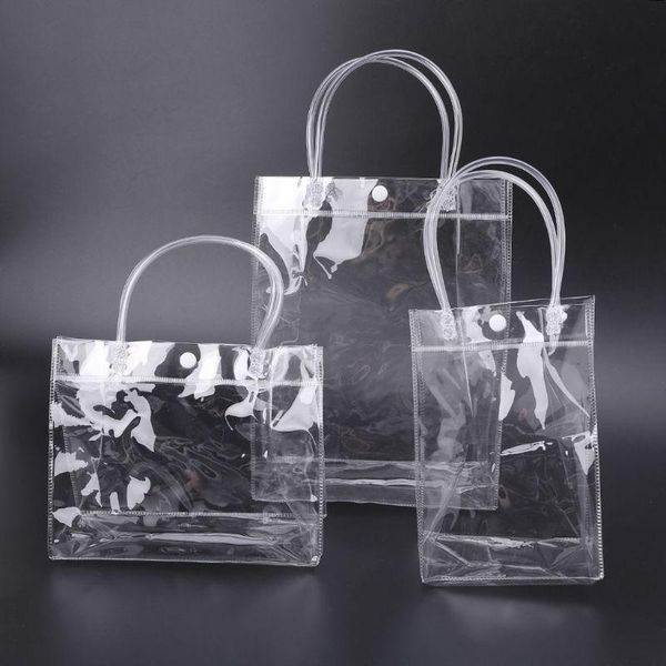 

gift wrap clear tote bag pvc transparant handbag with handle wedding party favors makeup packaging bags button