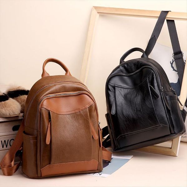 

fashionable womens soft leather bag travel backpack female shoulder student