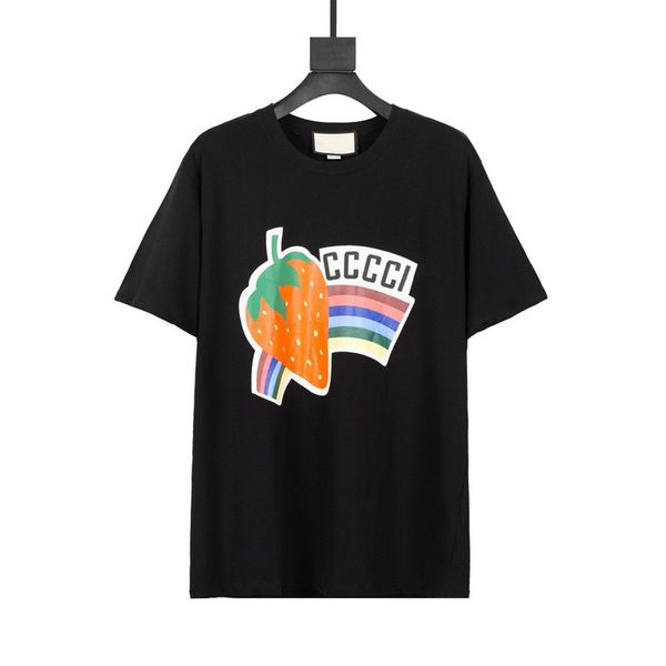 

2021 spring summer europe italy strawberry rainbow pattern tee t shirt women street casual cotton fashion tshirt, White;black
