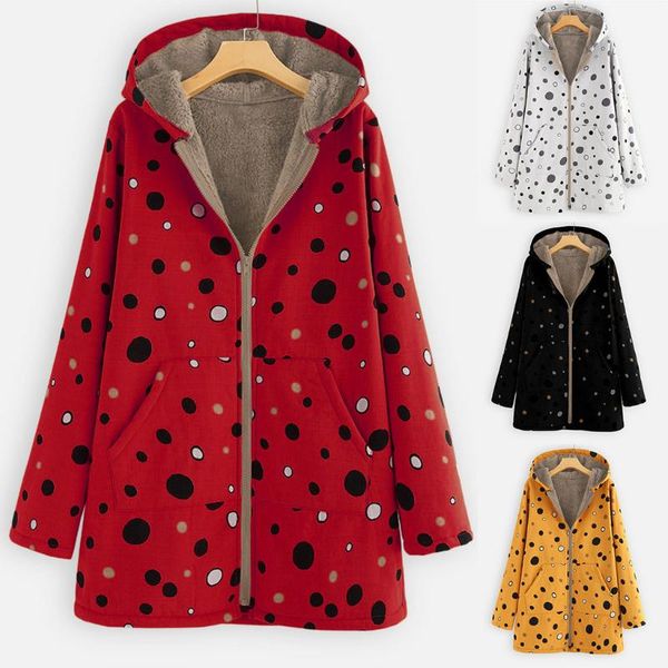 

women's wool & blends fashion womens winter warm outwear dot print hooded pockets vintage oversize hasp coats w1009, Black