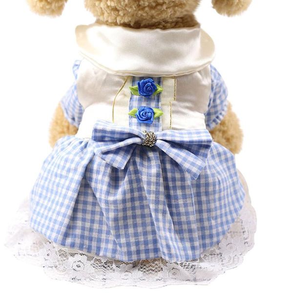 

dog apparel pet cat dress plaid princess summer breathable clothes