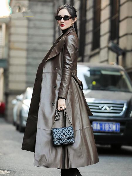 

women's leather & faux 300% real sheepskin coat 2021 autumn winter jacket women genuine long trench coats chaqueta mujer my3734, Black