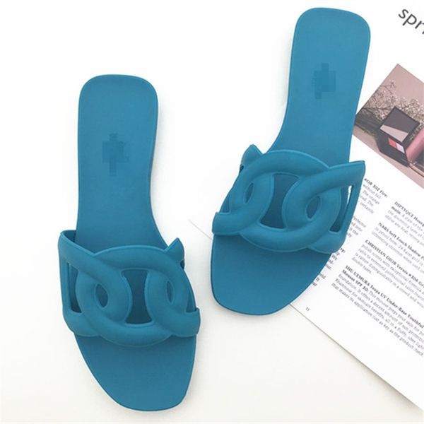 

2021 thick belt pig nose ins chain one line slippers chic flat bottomed beach jelly luxurysss designersss shoes yw, Black