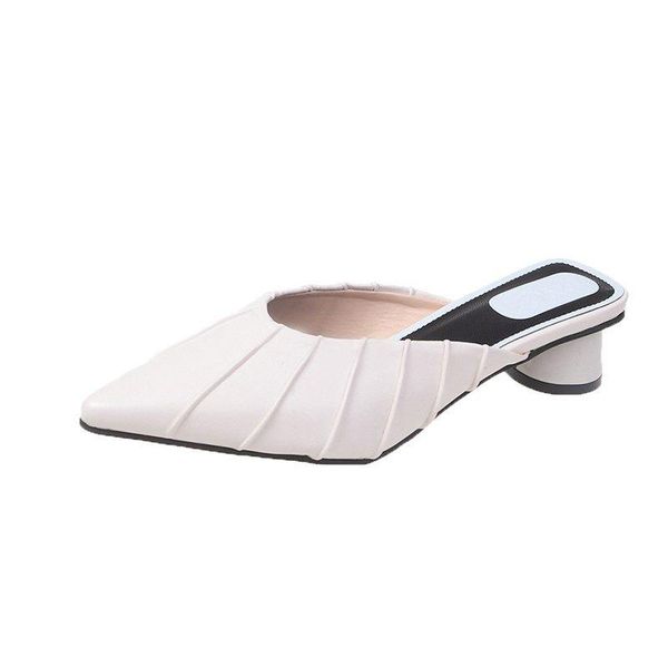 

slippers vmti 2021 baotou women's outer wear pointed toe fashion all-match thick heel soft bottom non-slip sandals, Black