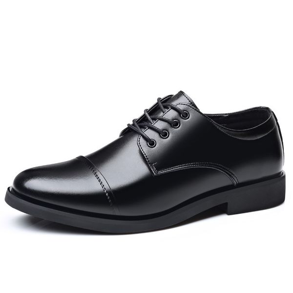 

spring three joint leather shoes men's two-layer cow round head busins drs black low lace up