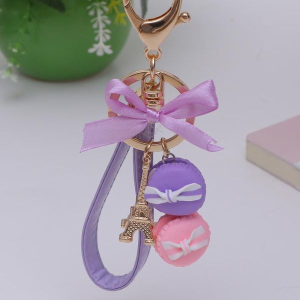 Клавки 1pcs Creative strinestone в France Tower Cake Macarons Keychain Keyring Charm Women Sidbag Bag Bag Держатель кольца держатель кольца подарок