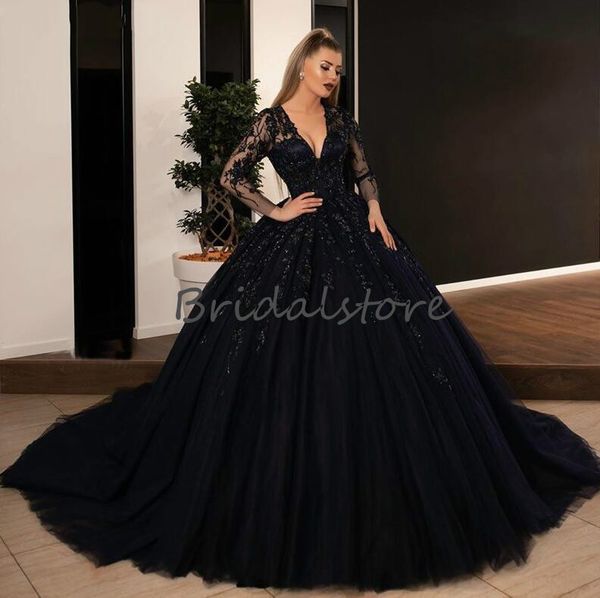 

victorian black gothic wedding dresses vintage 2021 long sleeve lace medieval ball gown wedding dress v neck open back bridal dresses women, White