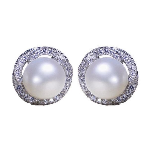

stud level fashion pearl earrings 8-9mm natural rose 925 sterling silver jewelry for women, Golden;silver