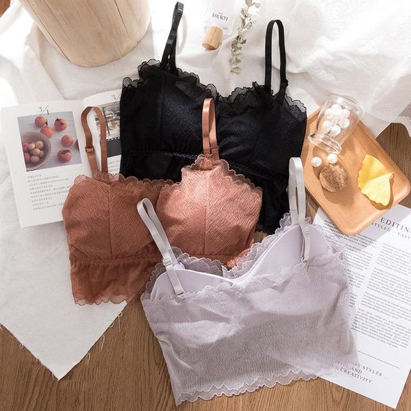 

bras roseheart women fashion pink red green lace lingerie straps padded cotton panties wireless sweet underwear bralette, Red;black