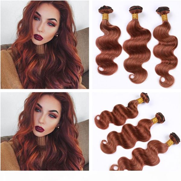 

copper red brazilian body wave weaves human hair bundles double wefts #33 dark auburn virgin hair extensions reddish brown 3 bundle deals, Black;brown