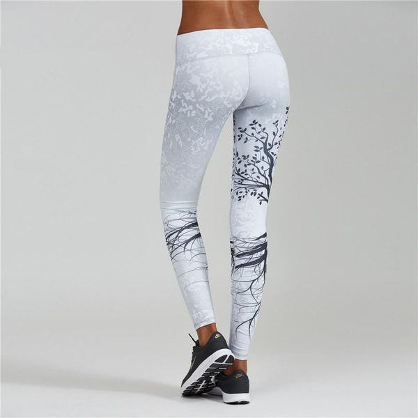 

women's leggings 3d printed fashion pants femme leggins for fitness push up legging big tree high waist slim gym white black casual