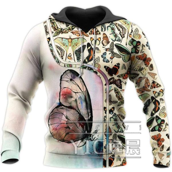 

men's hoodies & sweatshirts fashion elegant beautiful butterfly harajuku 3d print long sleeved hoodie funny animal flower pullover, Black