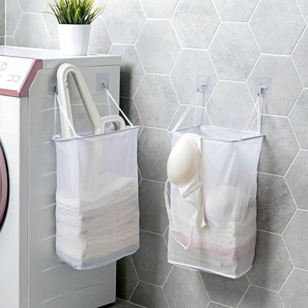 

simple hanging laundry basket clothing organizer foldable laundry hamper bag kids toy storage buckets with hooks