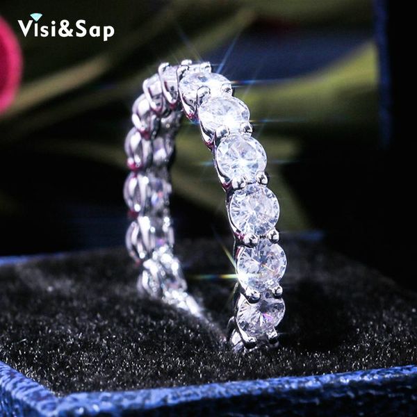 

wedding rings visisap gifts for women zircon full-circle round ring simple fashion fine luxury drop b2828, Slivery;golden